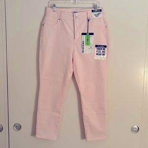 D.jeans light pink sateen brushed high waste ankle pant/jean.